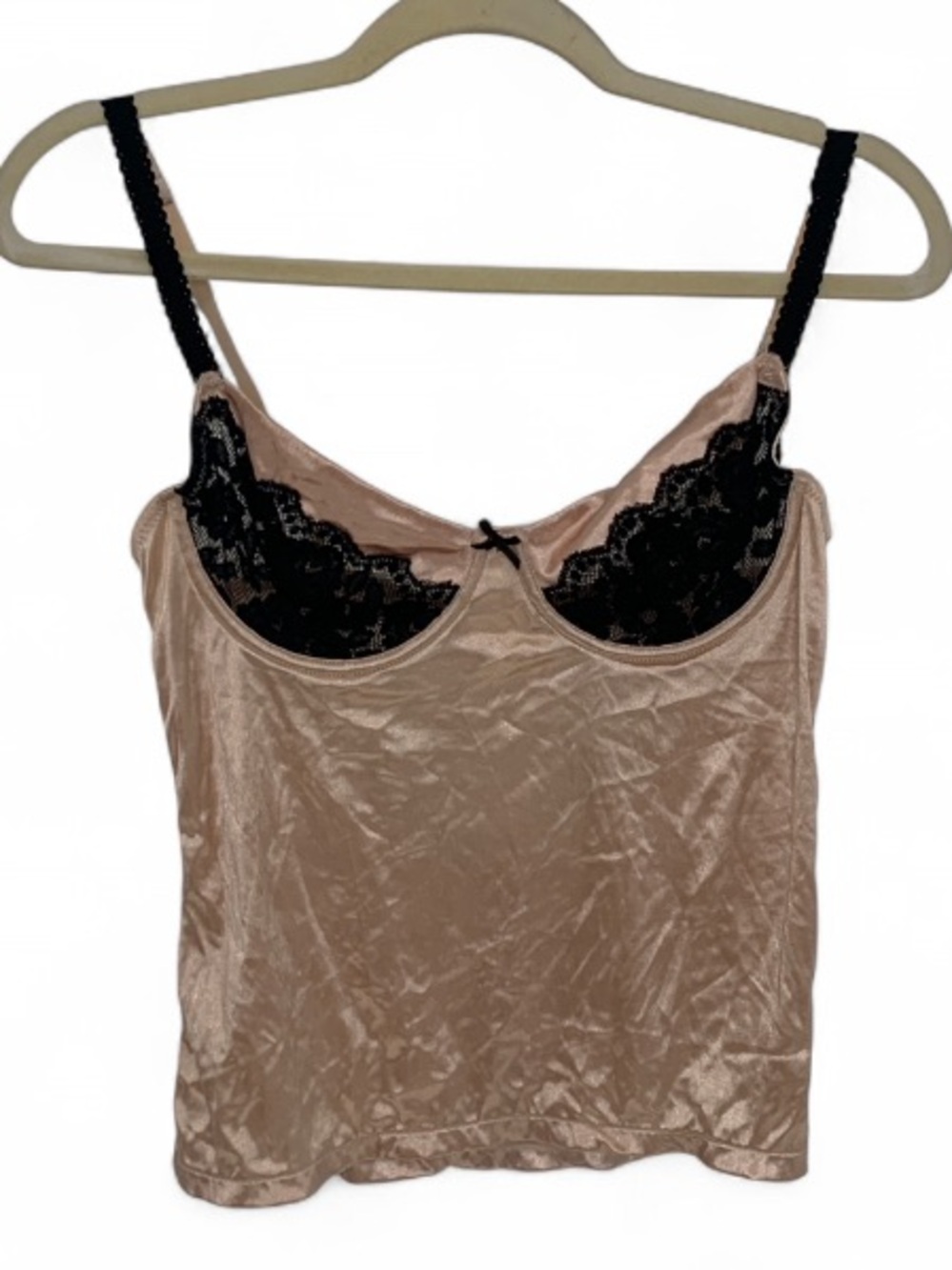 Vintage Pink Satin Camisole with Black Lace Trim